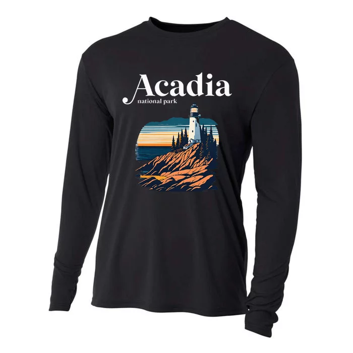 Acadia National Park Maine Retro Style Cooling Performance Long Sleeve Crew