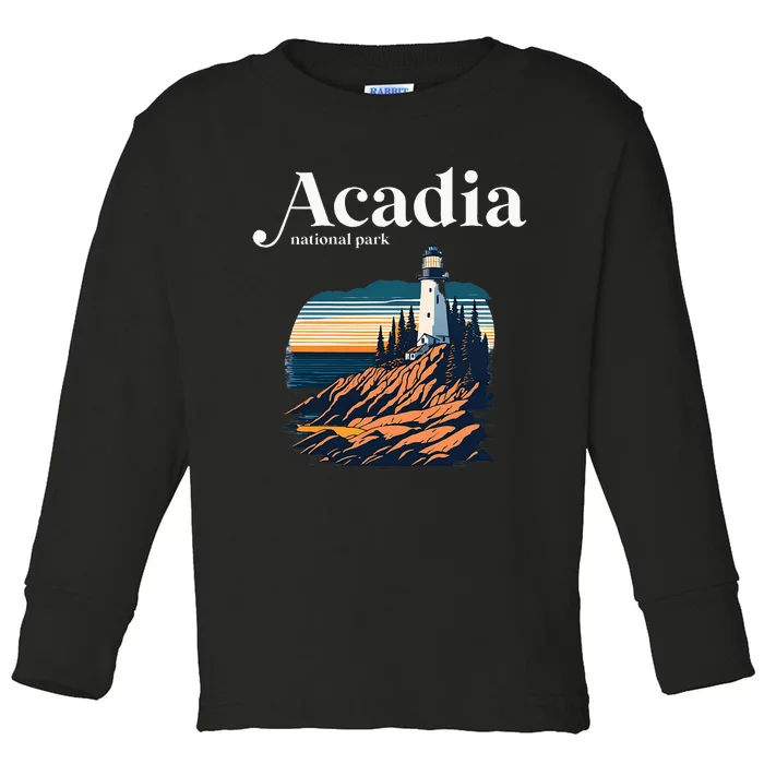 Acadia National Park Maine Retro Style Toddler Long Sleeve Shirt