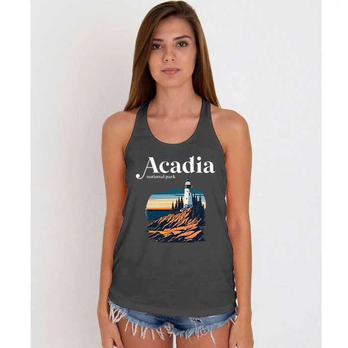 Acadia National Park Maine Retro Style Women's Knotted Racerback Tank