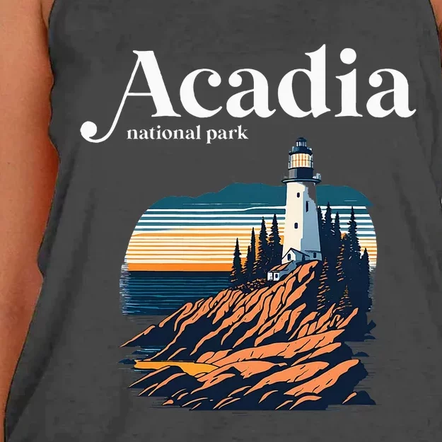 Acadia National Park Maine Retro Style Women's Knotted Racerback Tank