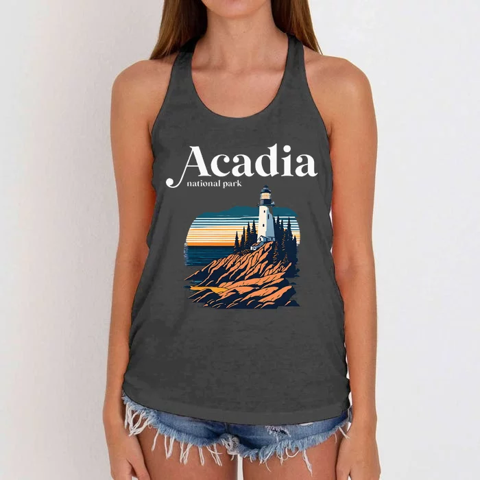 Acadia National Park Maine Retro Style Women's Knotted Racerback Tank