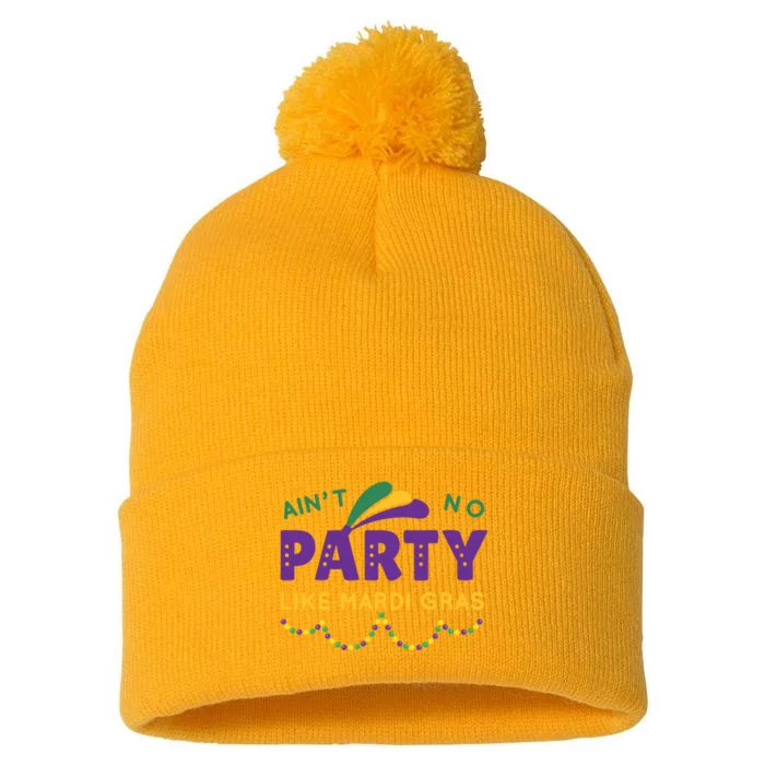 Ain't No Party Like Mardi Gras Beads Celebration Pom Pom 12in Knit Beanie