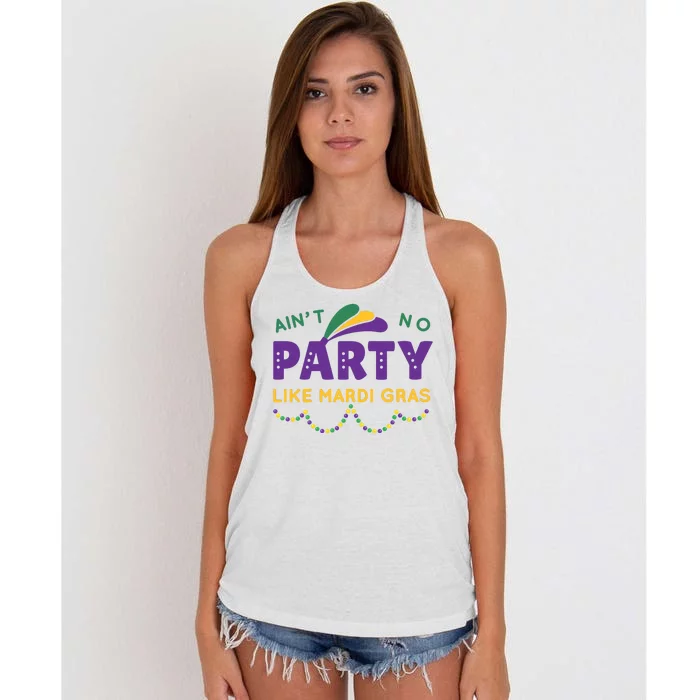 Ain't No Party Like Mardi Gras Beads Celebration Women's Knotted Racerback Tank