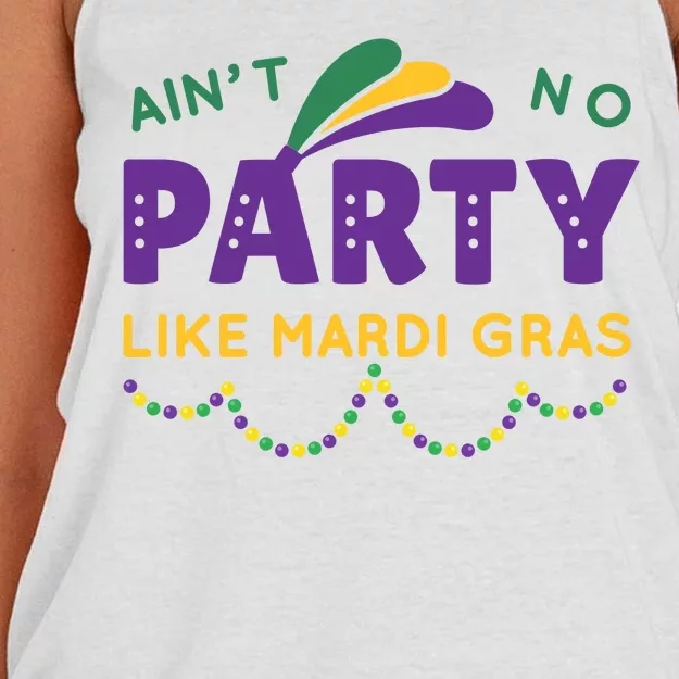 Ain't No Party Like Mardi Gras Beads Celebration Women's Knotted Racerback Tank