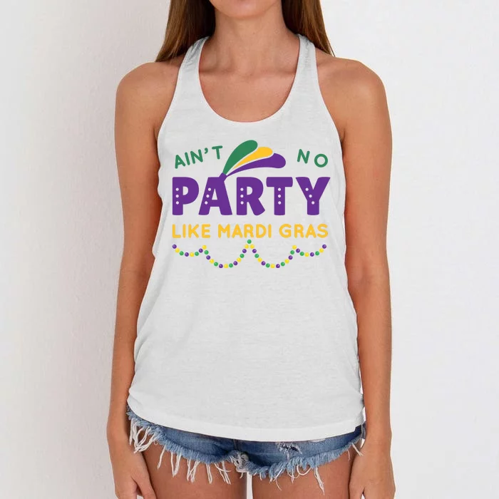 Ain't No Party Like Mardi Gras Beads Celebration Women's Knotted Racerback Tank