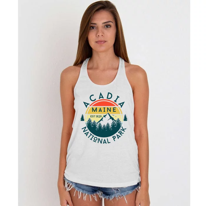 Acadia National Park Maine Mountains Nature Hiking Retro Women's Knotted Racerback Tank