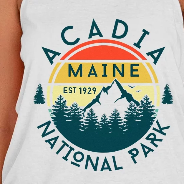 Acadia National Park Maine Mountains Nature Hiking Retro Women's Knotted Racerback Tank