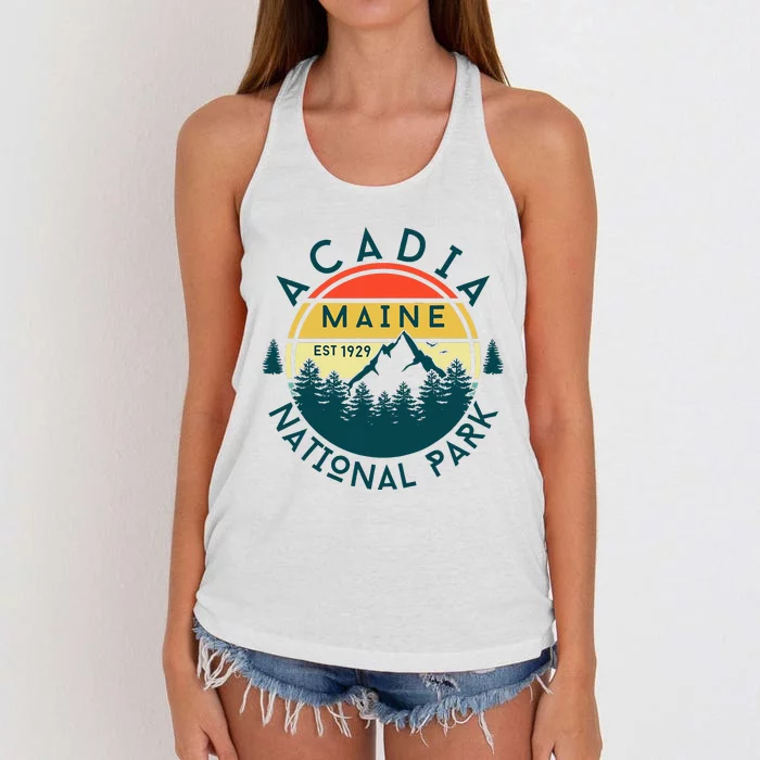 Acadia National Park Maine Mountains Nature Hiking Retro Women's Knotted Racerback Tank