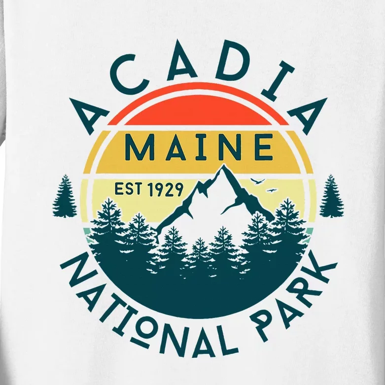 Acadia National Park Maine Mountains Nature Hiking Retro Kids Long Sleeve Shirt