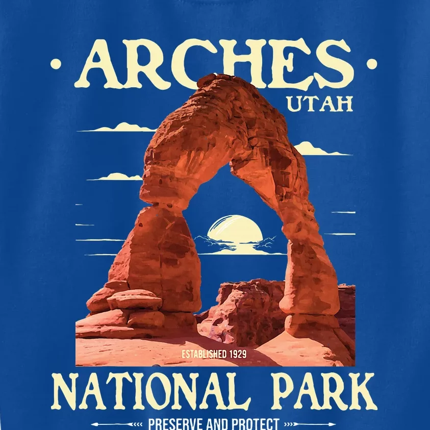 Arches National Park Retro Hiking & Camping Lover Kids Sweatshirt