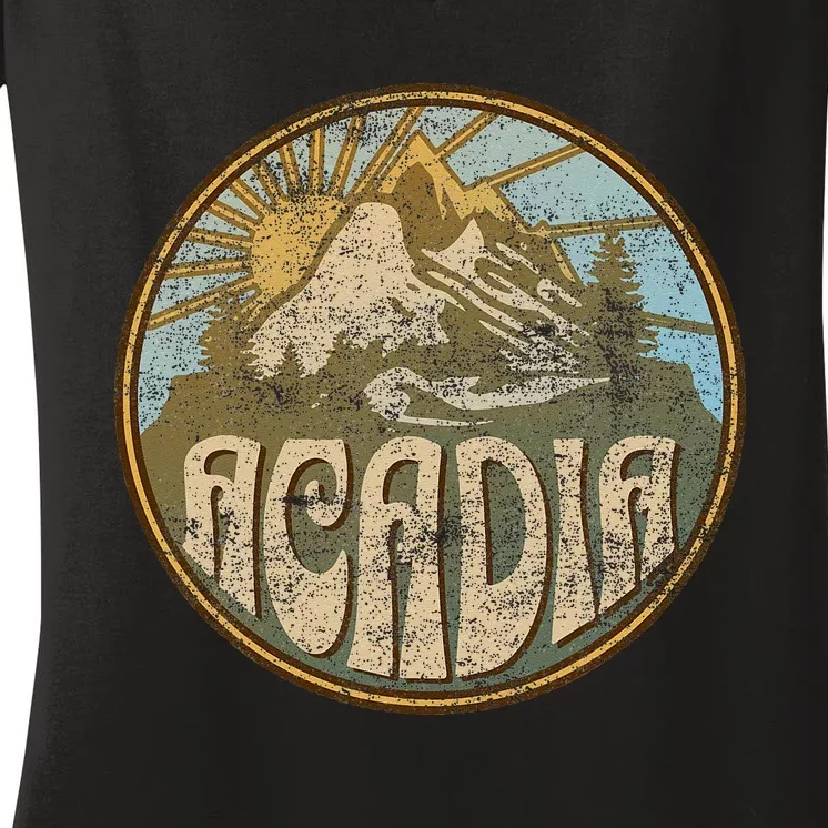 Acadia National Park Maine Nature Mountains Hiking Outdoors Women's V-Neck T-Shirt