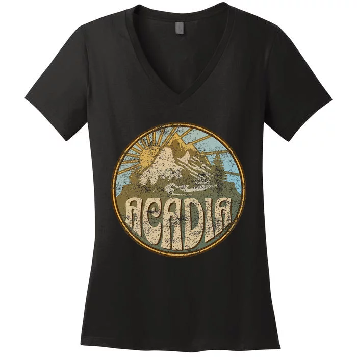 Acadia National Park Maine Nature Mountains Hiking Outdoors Women's V-Neck T-Shirt