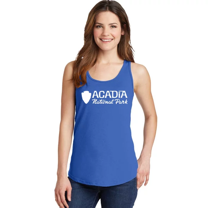 Acadia National Park Retro Arrowhead Wordmark Ladies Essential Tank