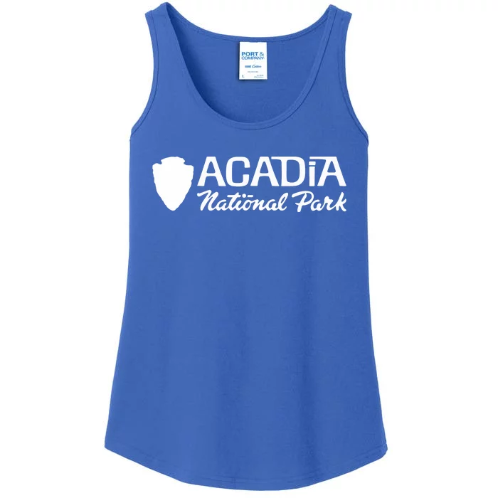 Acadia National Park Retro Arrowhead Wordmark Ladies Essential Tank