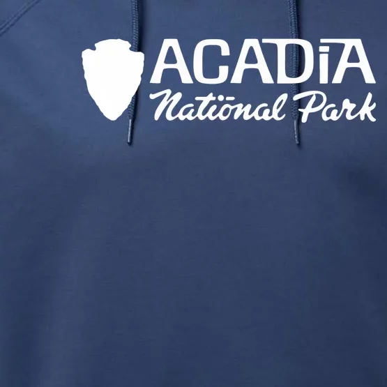 Acadia National Park Retro Arrowhead Wordmark Performance Fleece Hoodie