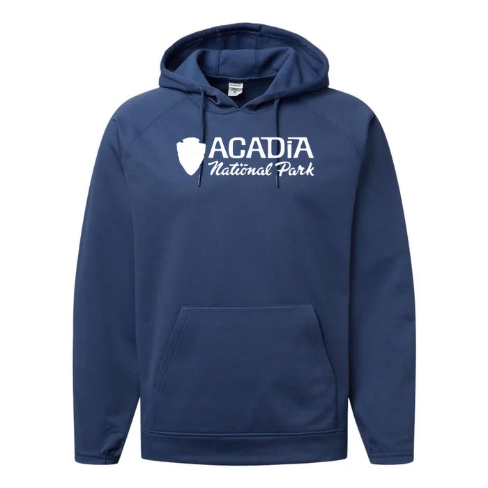 Acadia National Park Retro Arrowhead Wordmark Performance Fleece Hoodie