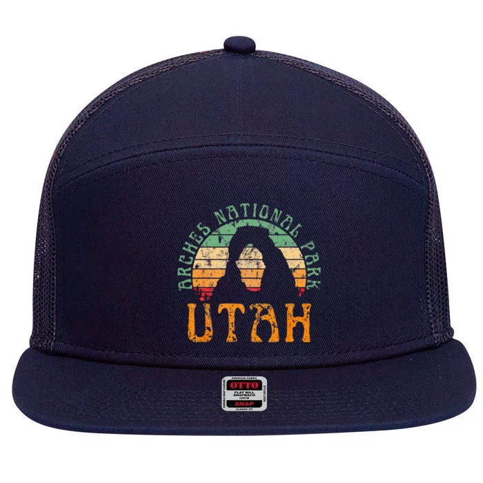 Arches National Park Utah Desert Arch Retro Sunset Vintage 7 Panel Mesh Trucker Snapback Hat