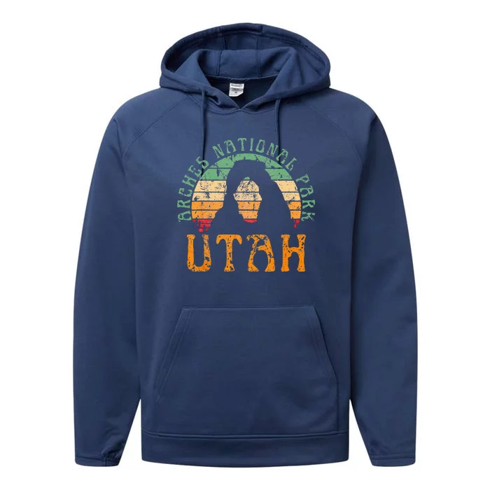 Arches National Park Utah Desert Arch Retro Sunset Vintage Performance Fleece Hoodie