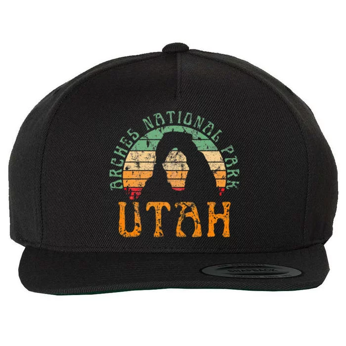 Arches National Park Utah Desert Arch Retro Sunset Vintage Wool Snapback Cap