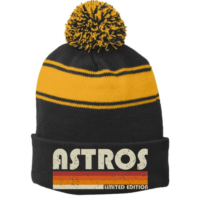 A.S.T.R.O.S. N.A.M.E. Personalized Vintage Stripe Pom Pom Beanie