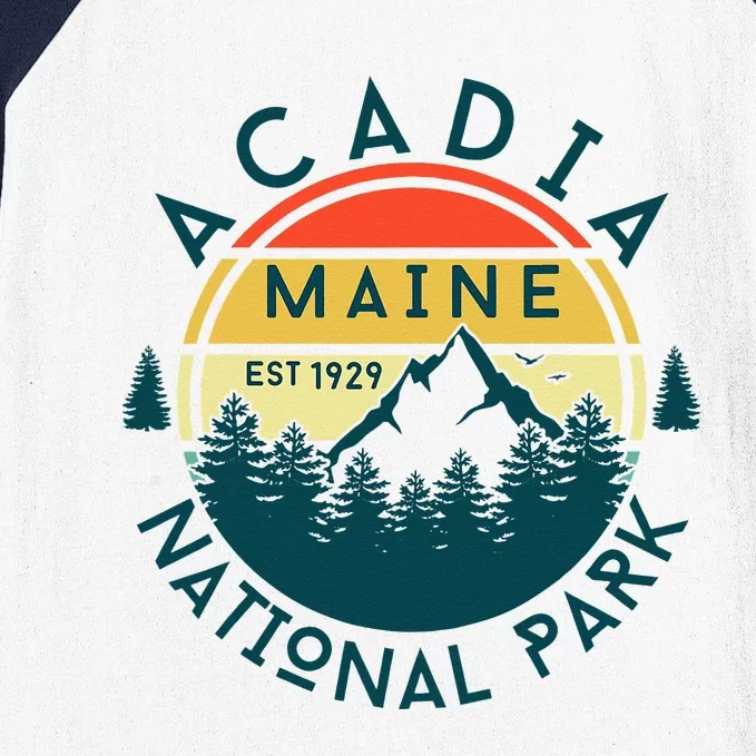 Acadia National Park Maine Mountains Nature Hiking Retro Baseball Sleeve Shirt