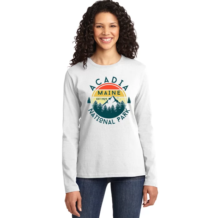 Acadia National Park Maine Mountains Nature Hiking Retro Ladies Long Sleeve Shirt