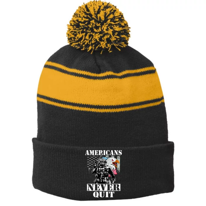 Americans Never Quit Veteran Stripe Pom Pom Beanie