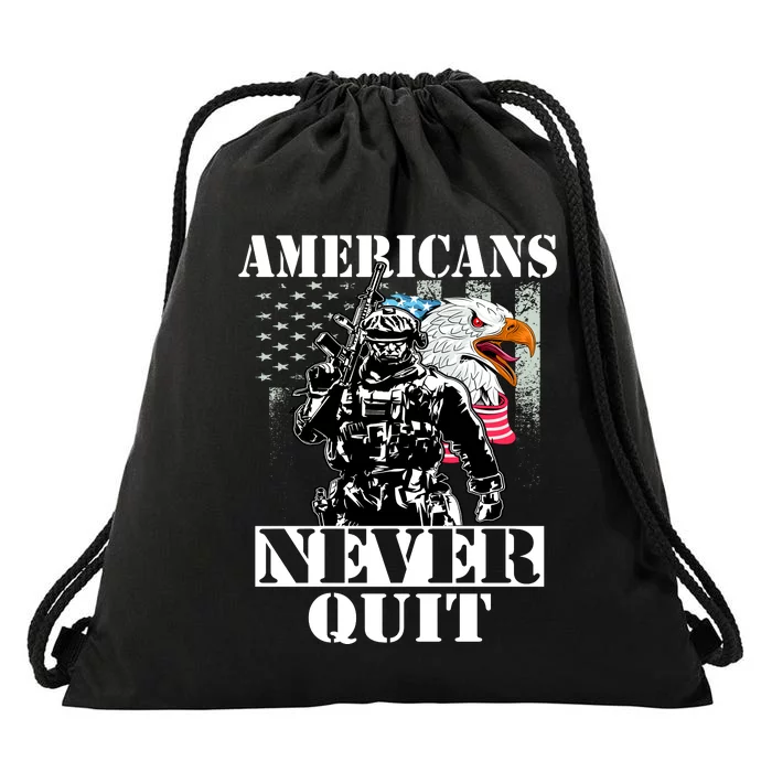 Americans Never Quit Veteran Drawstring Bag