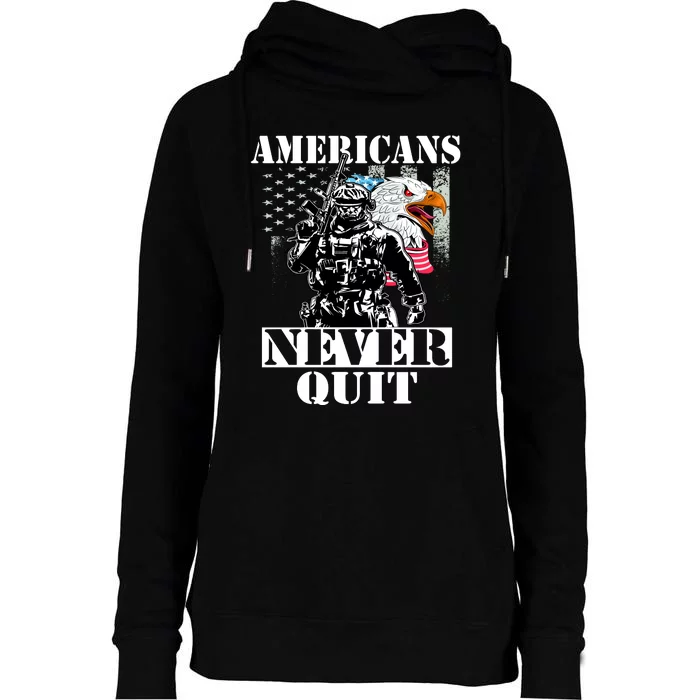 Americans Never Quit Veteran Womens Funnel Neck Pullover Hood