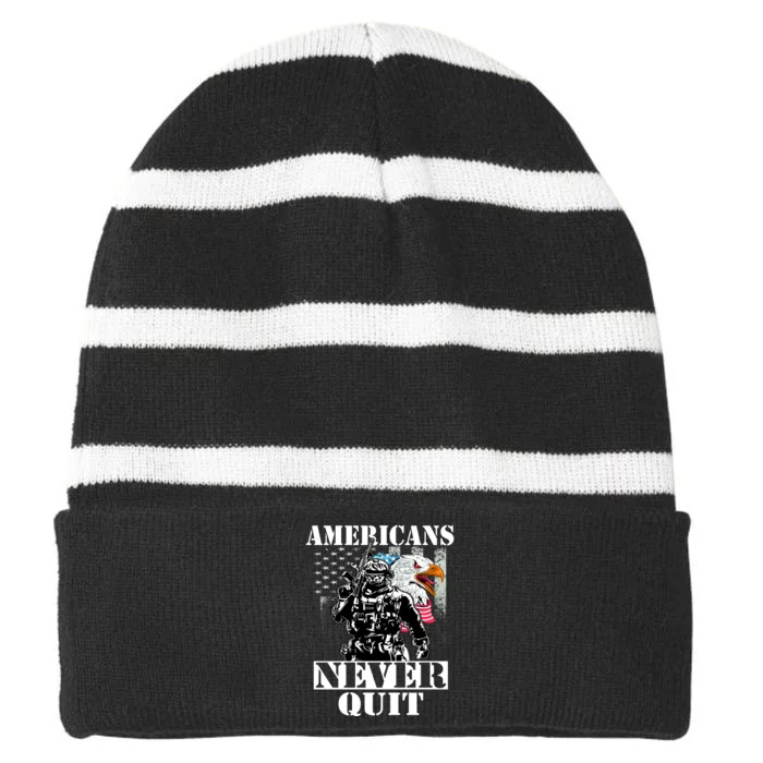 Americans Never Quit Veteran Striped Beanie with Solid Band