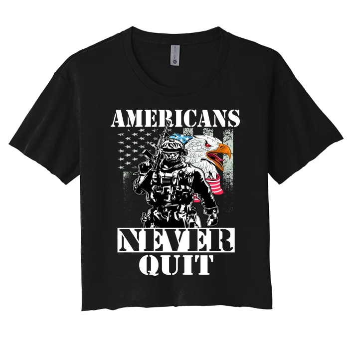 Americans Never Quit Veteran Women's Crop Top Tee