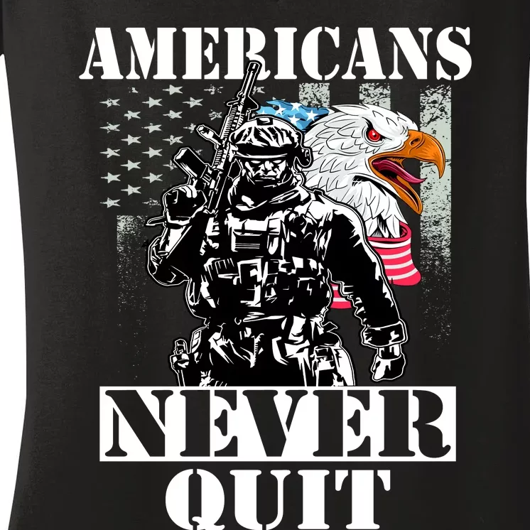 Americans Never Quit Veteran Women's V-Neck T-Shirt