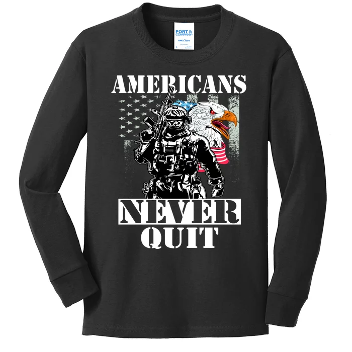 Americans Never Quit Veteran Kids Long Sleeve Shirt