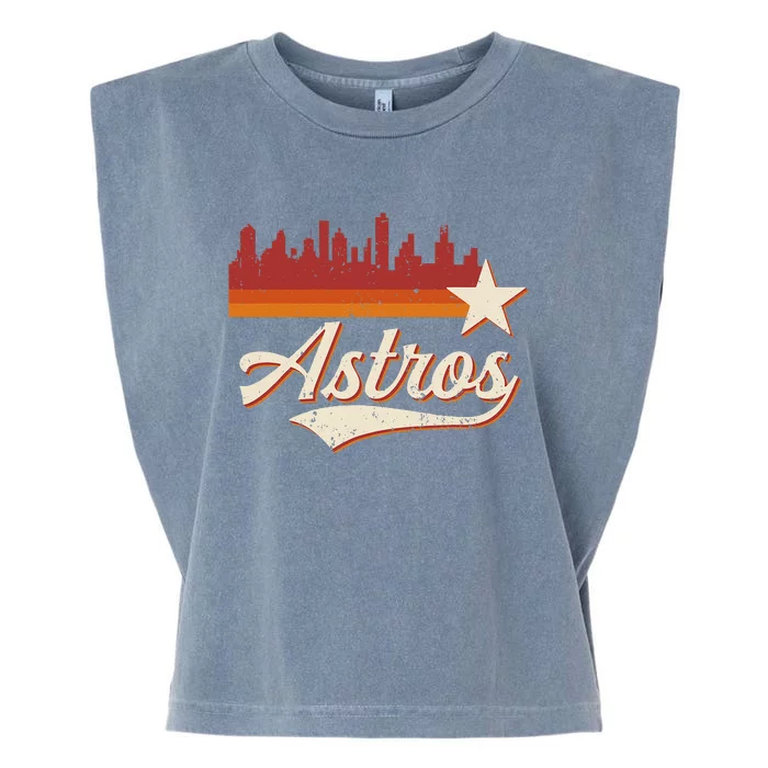 A.S.T.R.O..S Name Retro Style City Skyline 70s 80s Garment-Dyed Women's Muscle Tee