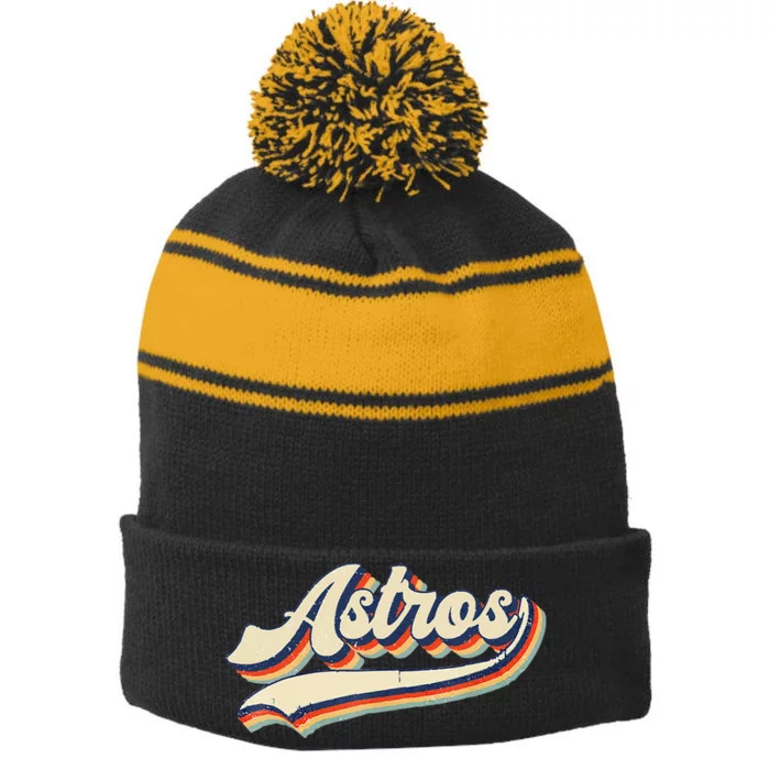 Astros Name Retro Vintage Gift Stripe Pom Pom Beanie