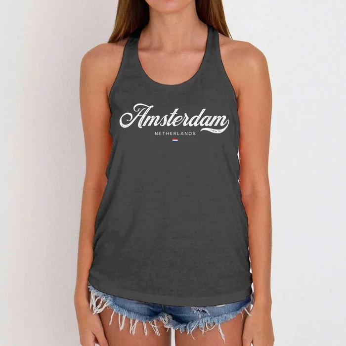 Amsterdam Netherlands Retro Vintage Women's Knotted Racerback Tank