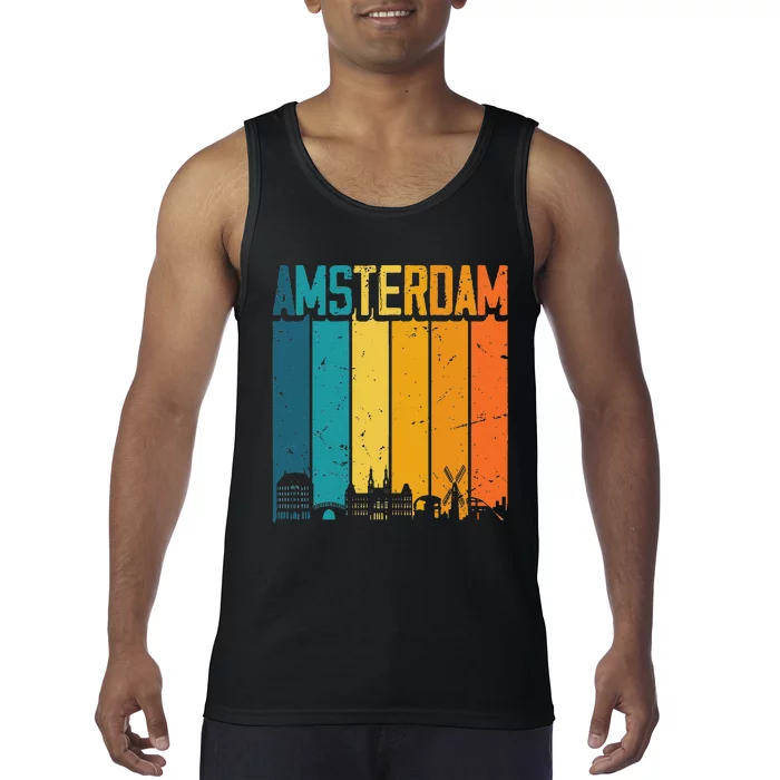 Amsterdam Netherlands Retro Vintage Sunset Skyline Dutch Tank Top