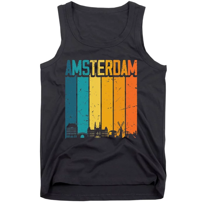 Amsterdam Netherlands Retro Vintage Sunset Skyline Dutch Tank Top