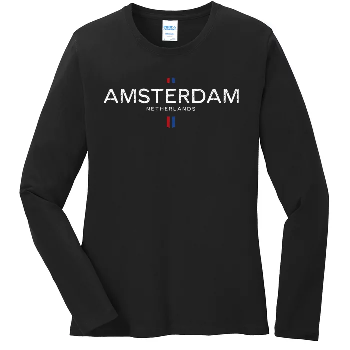 Amsterdam Netherlands Retro Vintage Ladies Long Sleeve Shirt