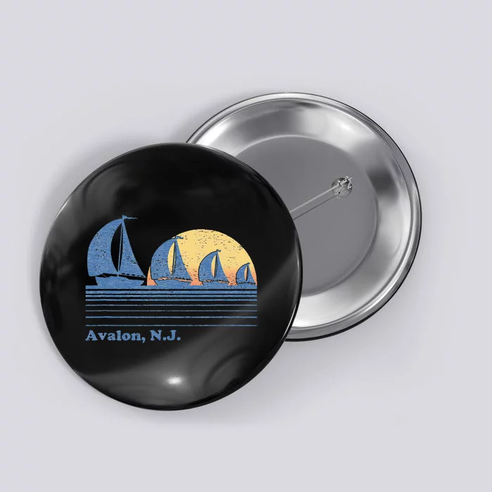 Avalon NJ Sailboat Vintage 80s Sunset Button