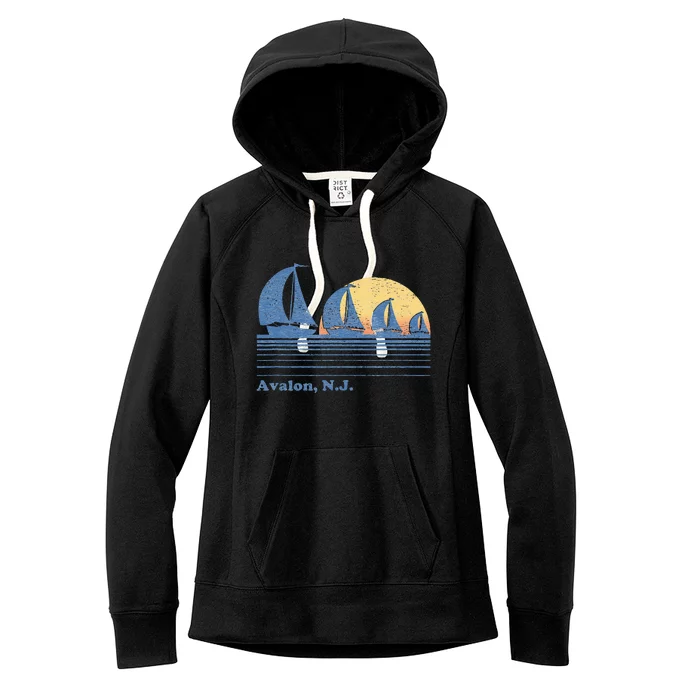 Avalon NJ Sailboat Vintage 80s Sunset Women's Fleece Hoodie