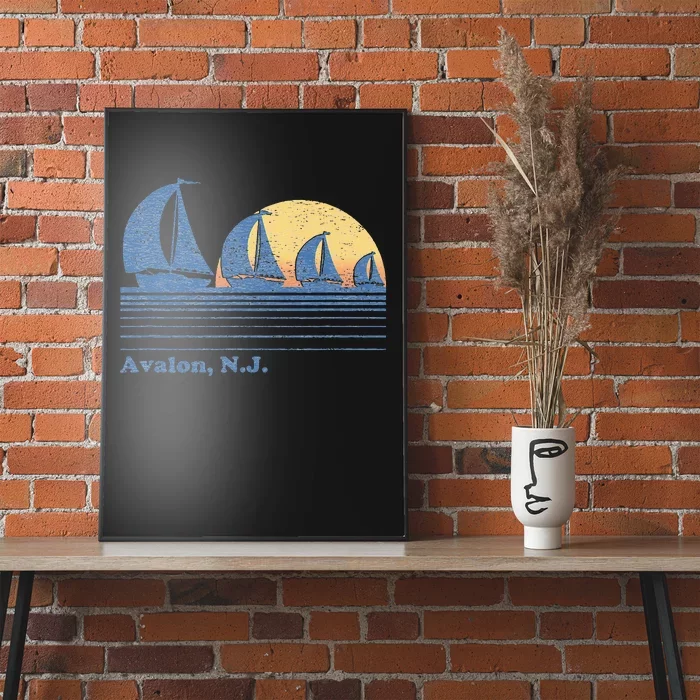 Avalon NJ Sailboat Vintage 80s Sunset Poster