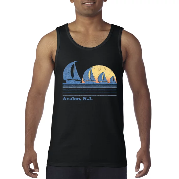 Avalon NJ Sailboat Vintage 80s Sunset Tank Top