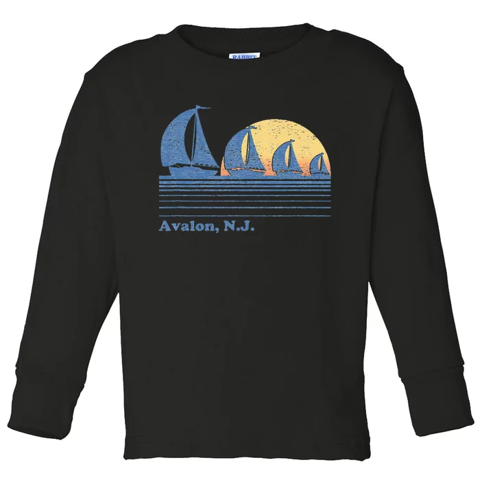 Avalon NJ Sailboat Vintage 80s Sunset Toddler Long Sleeve Shirt