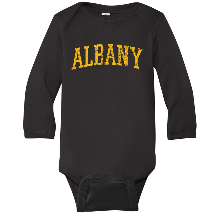 Albany Ny Throwback Design Vintage Worn Baby Long Sleeve Bodysuit