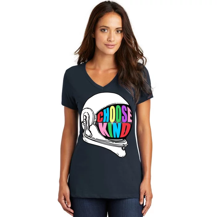 Anti-Bullying Choose Kind Astronaut Helmet Women's V-Neck T-Shirt