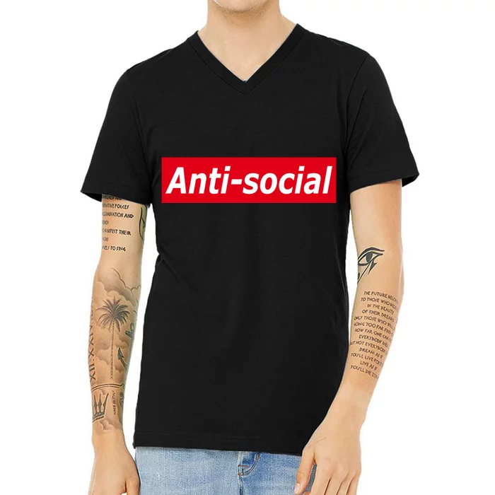 Anti-Social Red Box Logo V-Neck T-Shirt