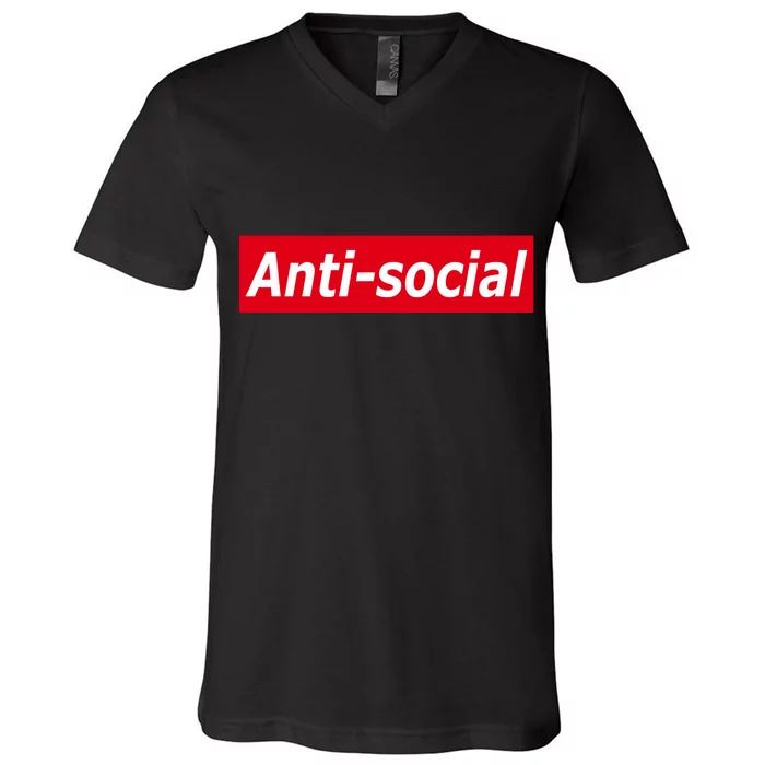 Anti-Social Red Box Logo V-Neck T-Shirt