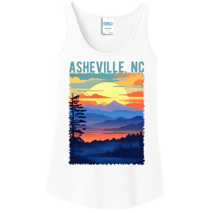 Asheville Nc Usa Mountain Scenic Sunset Style Ladies Essential Tank