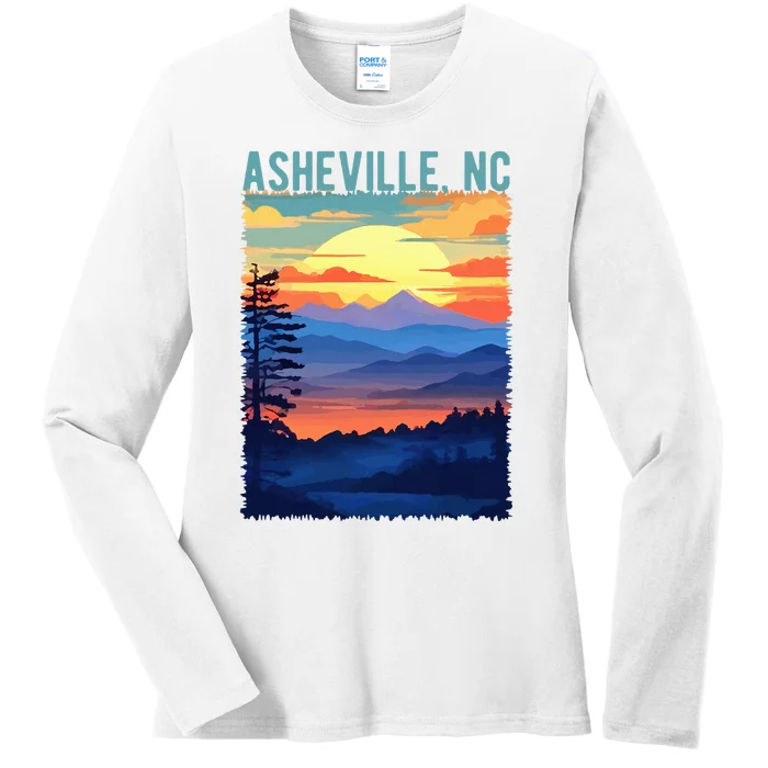 Asheville Nc Usa Mountain Scenic Sunset Style Ladies Long Sleeve Shirt